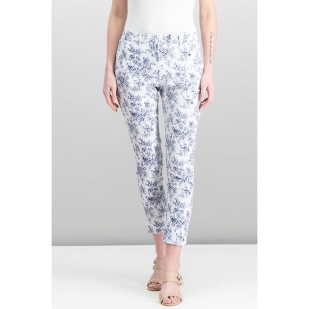 Mario Serrani Cropped Pants White Navy Floral Skinny Lightweight Womens Size 4